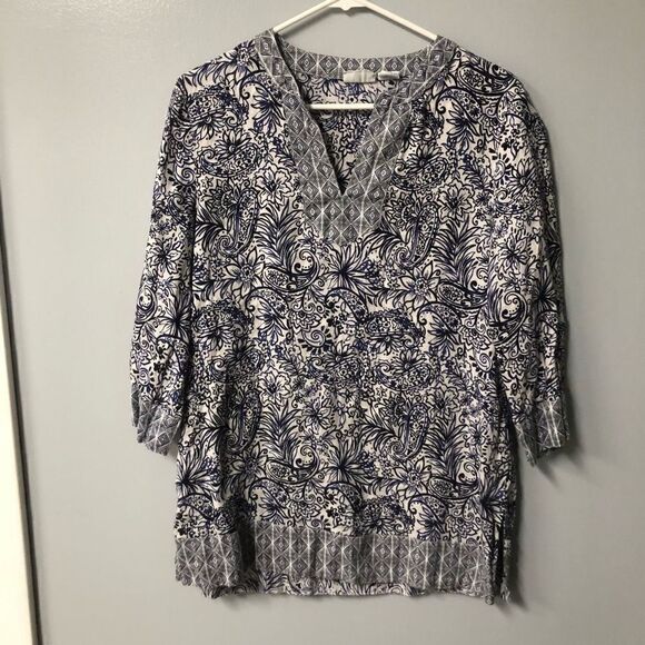 Sigrid Olsen Tops - sigrid olsen 100% linen size medium tunic top paisley boho print blue summer